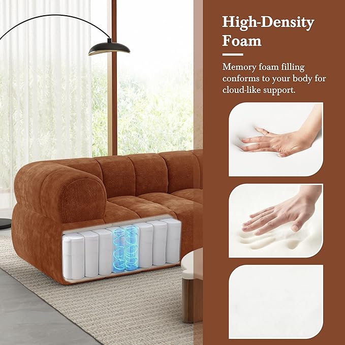 Christopher Knight Home Mania 122" Modular L-Shape Sofa Couch with Chaise Lounge, Modern Sectional Sofa Set for Living Room, Boucle Fabric Upholstered Cloud Couch with Deep Seat, Orange
