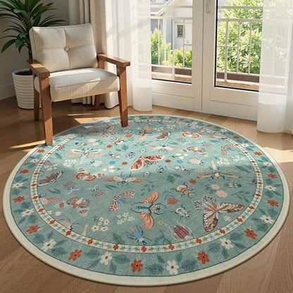 Lahome Insect Washable Round Area Rug, Soft Round Rugs 6ft Ultra-Thin Non-Slip, Boho Large Circle Carpet for Bedroom Living Room Kitchen Nursery Vionnet, Green