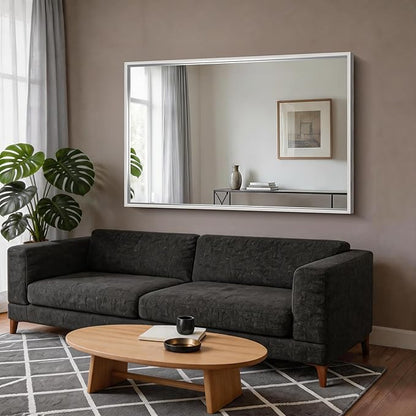 CIRCUMI 60"x40" Brushed Silver Mirror with Chunky Box Metal Frame, Bathroom Mirror for Vanity Remodel & New Home, Living Room, Entryway, Rectangular Wall Mirror, Tempered Glass, Vertical or Horizontal