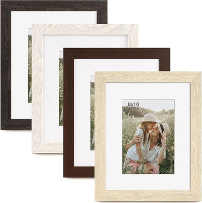 Momentworth 8x10 Picture Frame with Mat for 5x7 Set of 4, Multicolour Wood Grain 8 x 10 Gallery Wall Picture Frames for Tabletop or Wall Mounting(4 Pack, Multicolour)