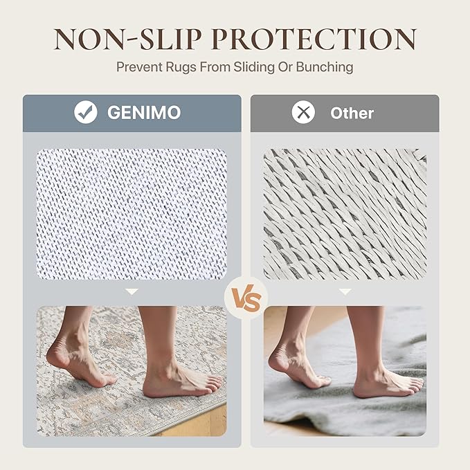 GENIMO Runner Rug 2'x6' Machine Washable Non Slip Vintage Hallway Runner Rug, Low Pile Lightweight Rugs for Indoor Entryway, Hallway, Kitchen and Corridor, Light Blue Beige