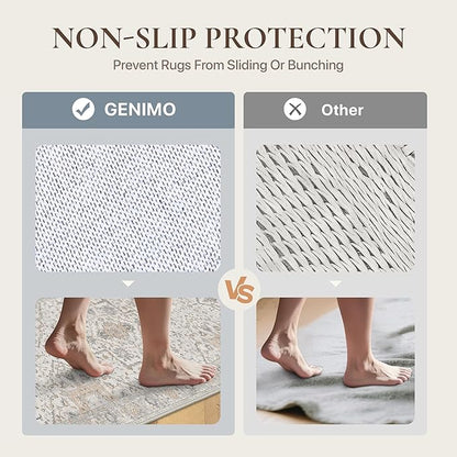 GENIMO Runner Rug 2'x6' Machine Washable Non Slip Vintage Hallway Runner Rug, Low Pile Lightweight Rugs for Indoor Entryway, Hallway, Kitchen and Corridor, Light Blue Beige