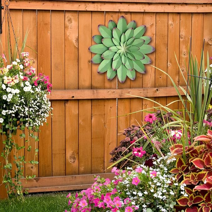 AHYS Metal Flowers Wall Decor Indoor Outdoor Metal Wall Art for Farmhouse Home Living Room Bedroom Bathroom Garden Decor – 12 Inch - Green