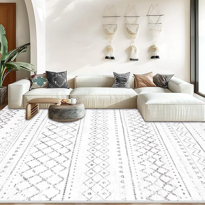 Area Rug Living Room Rugs 5x7 - Large Soft Boho Geometric Rugs, Non-Slip Foldable Washable Area Rug Non Shedding Morden Indoor Floor Carpet for Bedroom Office Dining Room (Dark Grey,5' x 7')