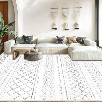 Area Rug Living Room Rugs 5x7 - Large Soft Boho Geometric Rugs, Non-Slip Foldable Washable Area Rug Non Shedding Morden Indoor Floor Carpet for Bedroom Office Dining Room (Dark Grey,5' x 7')