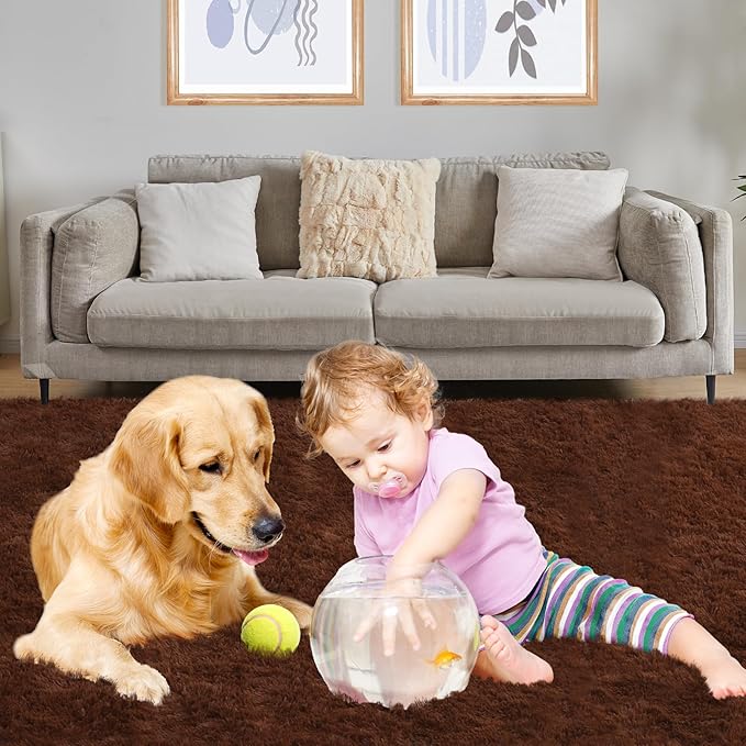 Puremy Luxury 4x6 Area Rug, Ultra Soft Rugs for Living Room, Plush Carpet Rugs for Bedroom, Non-Slip Indoor Rug for Nursery, Study Room, Playroom, Home Decor, Brown
