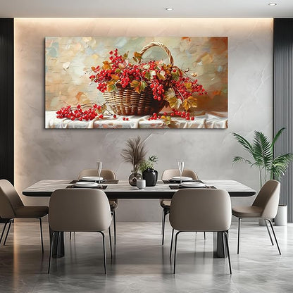 hyidecorart Rustic Dining Room Artwork For Walls Large Canvas Print Wall Art Still Life Bamboo Basket And Fruit Vintage Wall Decor Pictures For Living Room Farmhouse Kitchen Bar Office Posters 24x48