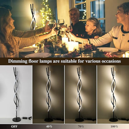 Modern Spiral Floor Lamp for Living Room, 30W Dimmable Led Corner Floor Lamp with Remote Control, 53 Inch Black Floor Lamps 3 Color Tall Corner Reading Lamp Standing Floor Lamps for Bedroom