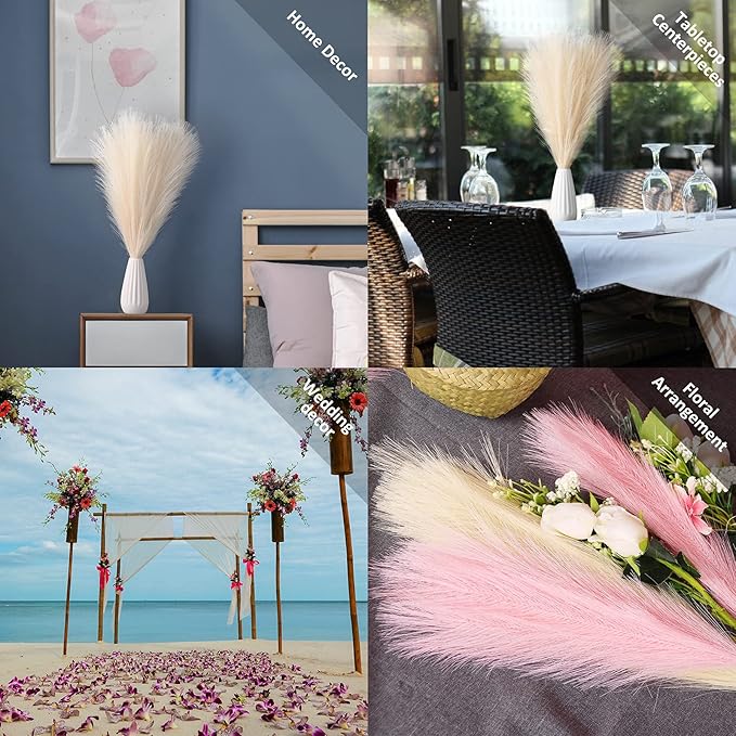 Faux Pampas Grass, 18"/45cm Artificial Pampas Grass Fluffy 6 Stem pompous Grass Flower Arrangement and Vase Filler for Boho Home Wedding Decoration (Black)