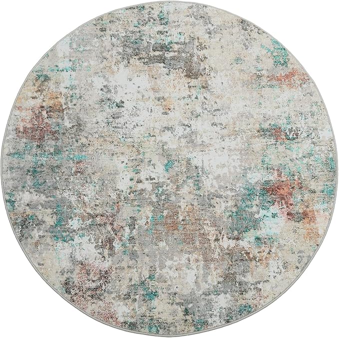 ROYHOME Modern Abstract 4x4 Round Area Rug Non Slip Non Shedding Rug Low Pile Stain Resistant for Bedroom Living Room Office Dining Room,Colorful