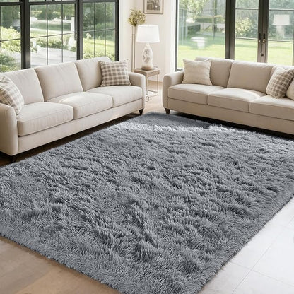 Fluffy Rug Shag Area Rug, Light Grey 5x8 Area Rugs for Bedroom, Small Bedside Rug, Soft Fluffy Shag Entryway Throw Rugs for Living Room Bedroom Kids Room Home Decor