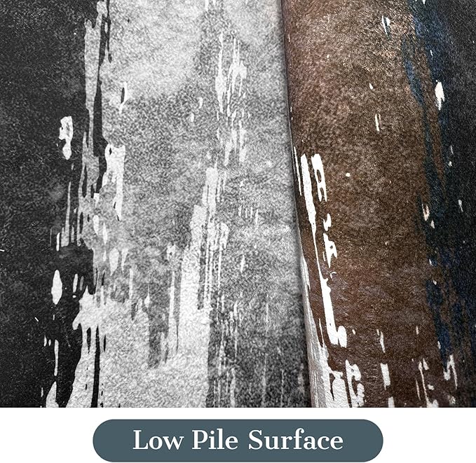 Modern Abstract 2x6 Runner Rug with Non-Slip Backing, Washable Soft Low Pile Runner Rugs for Hallway Kitchen Bedroom Entryway Laundry, Blue Grey