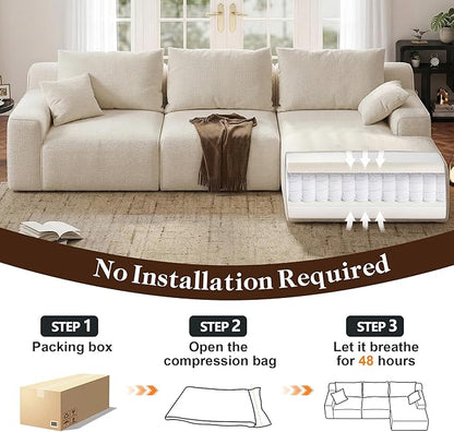 Homkdom L-Shaped Cloud Boneless Couch with Deep Seat, Modular Sectional Sofa with Oversized Chaise, 6 Layouts Combination for Living Room, Apartment, No Assembly (White Check, Right Facing Chaise)