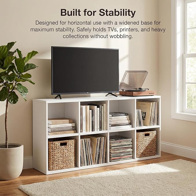 YESHOMY Modern TV Stand for Televisions up to 55 Inch, Mind Century Entertainment Center with 8 Open Shelves for 32/43/50/55 Inchs TVs, Media Furniture for Living Room, White