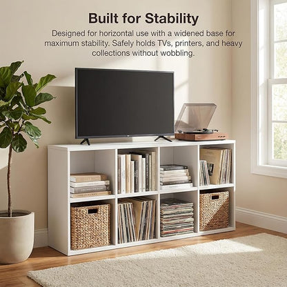 YESHOMY Modern TV Stand for Televisions up to 55 Inch, Mind Century Entertainment Center with 8 Open Shelves for 32/43/50/55 Inchs TVs, Media Furniture for Living Room, White