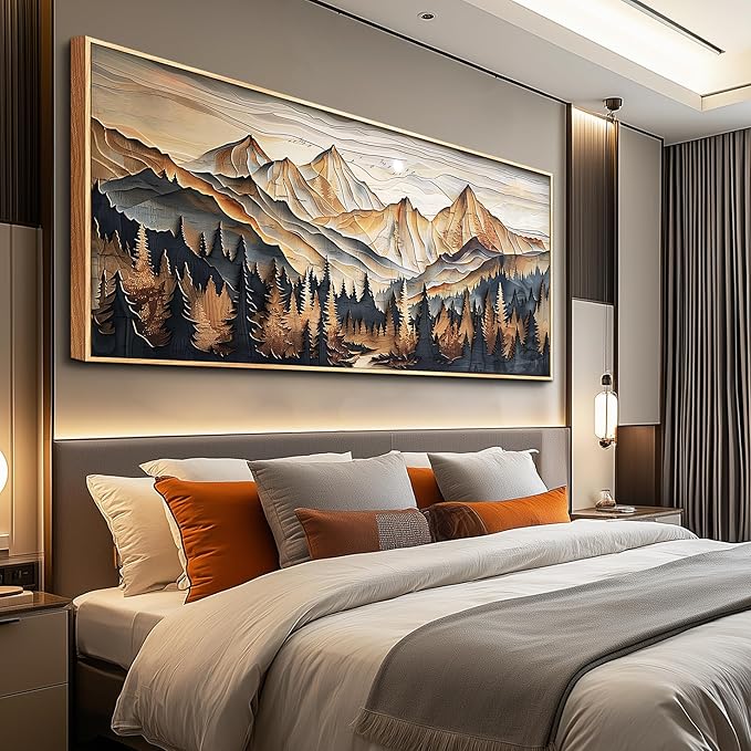 Wood Farmed Canvas Wall Art For Living Room Large Wall Decor For Office Bedroom Decorations Mountain Landscape Pictures Abstract Painting Artwork Room Wall Mural Aesthetic Home Decor 32x72 In