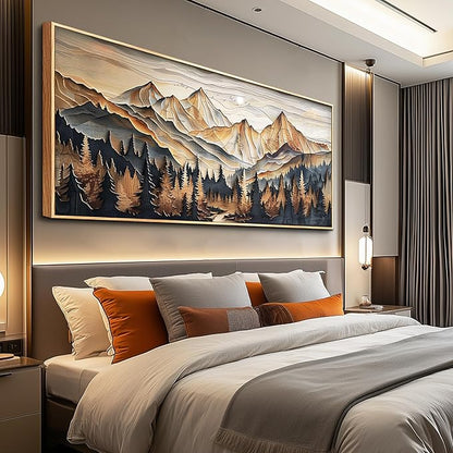 Wood Farmed Canvas Wall Art For Living Room Large Wall Decor For Office Bedroom Decorations Mountain Landscape Pictures Abstract Painting Artwork Room Wall Mural Aesthetic Home Decor 32x72 In