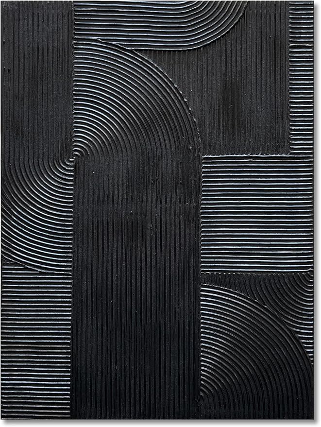 NANKAI Art Hand-Painted Black Modern Minimalist Art Painting Black Thick Texture Abstract Painting 40x28 inch Canvas Wall Decoration Oil Painting