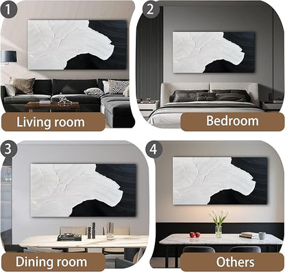 Tarfupth Black and White Abstract Wall Art for Living Room Hand-Painted Large Abstract Wave Oil Paintings Artwork for Bedroom Office Home Decor 24x48 Inch