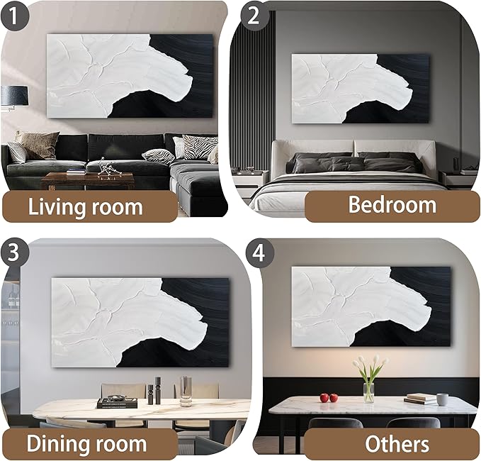 Tarfupth Black and White Abstract Wall Art for Living Room Hand-Painted Large Abstract Wave Oil Paintings Artwork for Bedroom Office Home Decor 29x58 Inch