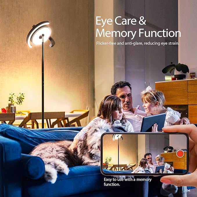 FIMEI Floor Lamp, 36W 2800LM Bright Modern Standing Lamp Rotatable for Multi-Angle Lighting, Eye-Protecting Dimmable, 3 Color Adjustable, Remote/Touch Control for Bedroom Office, Black