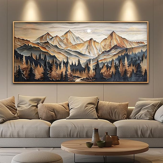 Wood Farmed Canvas Wall Art For Living Room Large Wall Decor For Office Bedroom Decorations Mountain Landscape Pictures Abstract Painting Artwork Room Wall Mural Aesthetic Home Decor 32x72 In
