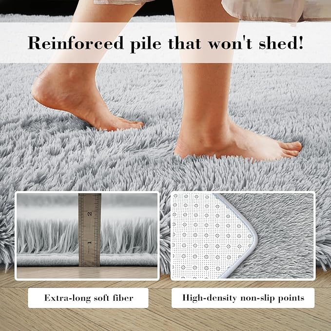 Soft Runner Rugs for Bedroom, Light Grey 3x7 Area Rugs Fluffy Rug Shag Area Rug Carpet, Bedside Rug for Living Room Bedroom Kids Room Home Decor