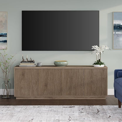 Henn&Hart Fluted TV Stand for TVs up to 75" with 2 Concealed Ribbed Storage Cabinets and Adjustable Shelves for Living Room, Family Room, or Office, Weathered Gray