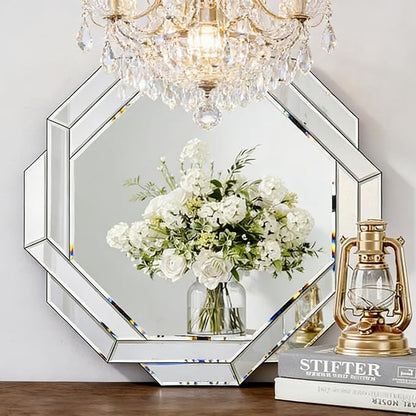 Chende 40" Large Wall Mirror for Decor, Octagonal Living Room Mirror with Glass Frame, Unique Beveled Elegant Mirror for Dining Room, Entrance, Home Office