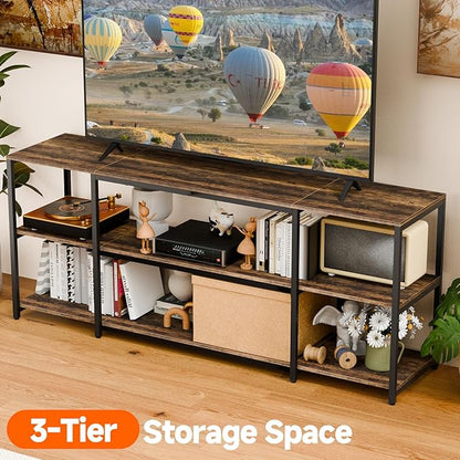 Aquzee TV Stand for 65 Inch TV, 58.3” Wide Entertainment Center with Open Storage, Wood & Metal Console Table and Media Furniture for Living Room Bedroom, Rustic Brown