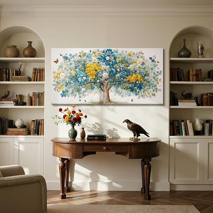 imjiayu Tree of Life Wall Art, Oversized Wall Art, Family Tree Wall Decor, Nature Butterfly Flower Plant Painting Prints, Modern Extra Large Pictures for Living Room Dining Room Office Hotel 29"x57"