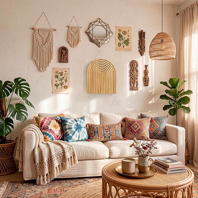MASHDE Boho Wall Decor, 10 x 12 In Wooden Farmhouse Decor Nature Wall Art for Living Room Bathroom Bedroom Dining Room Office