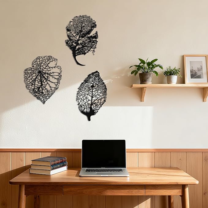Slickss Metal Leaf Wall Decor, 3 Piece Wall Art with Fall Leaves Design - Fall Wall Decor for Living Room, Bedroom, Hallway, 3D Shadow Effect Set