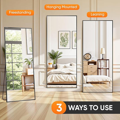 Suidia Full Length Mirror, 56"x14" Floor Standing Mirror Freestanding, Full Body Mirrors with Stand for Bedroom, Hanging Mounted for Living Room Cloakroom, Black, Rectangular Style