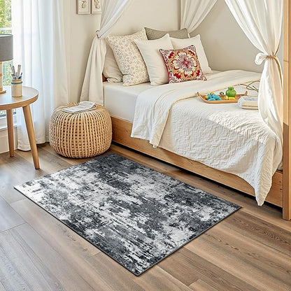 RELEANY Washable Area Rugs 3'x5' Non-Slip Modern Abstract Soft for Living Room Entryway Bedroom Nursery, Print Pattern, Black Navy Blue Gray