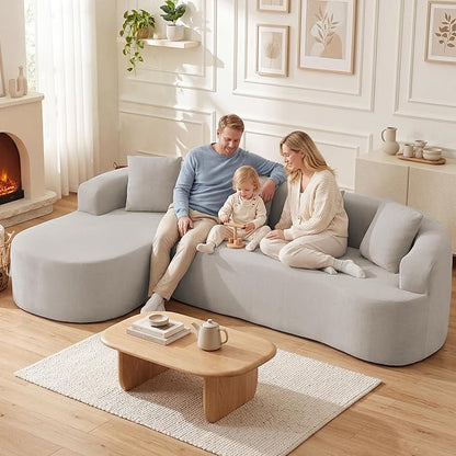 103" L Shaped Boneless Sectional Couches for Living Room, Curved Modular Sectional Sofa with Chaise, Modern Cloud Couch Deep 3 Seat No Assembly, Light Grey