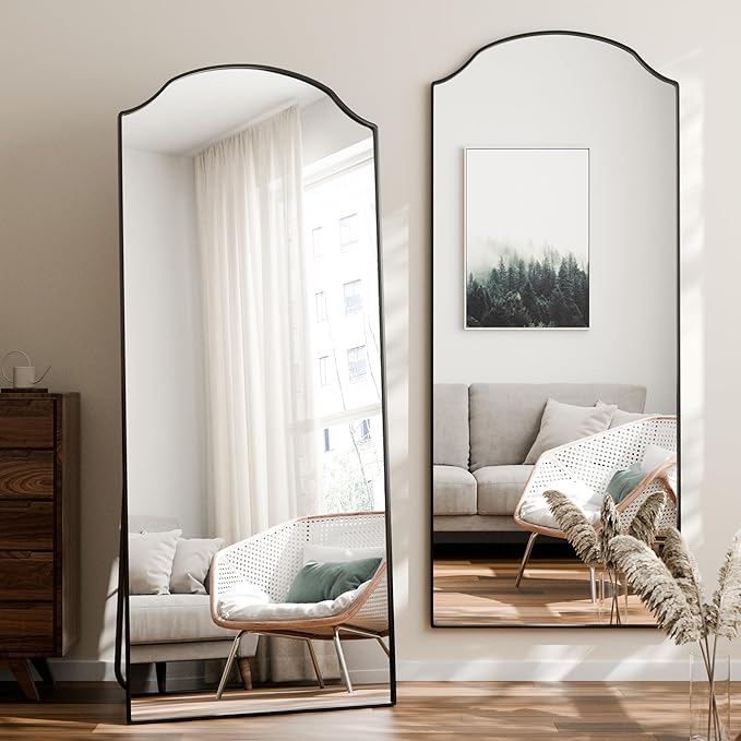 BEAUTYPEAK Full Length Mirror, Full Body Mirrors with Unique Arched Design, 71"x30" Floor Mirror with Aluminum Alloy Frame, Standing Hanging or Leaning for Bedroom and Living Room, Black