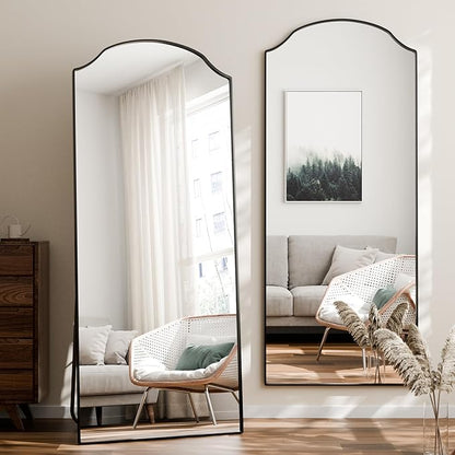 BEAUTYPEAK Full Length Mirror, Full Body Mirrors with Unique Arched Design, 71"x30" Floor Mirror with Aluminum Alloy Frame, Standing Hanging or Leaning for Bedroom and Living Room, Black