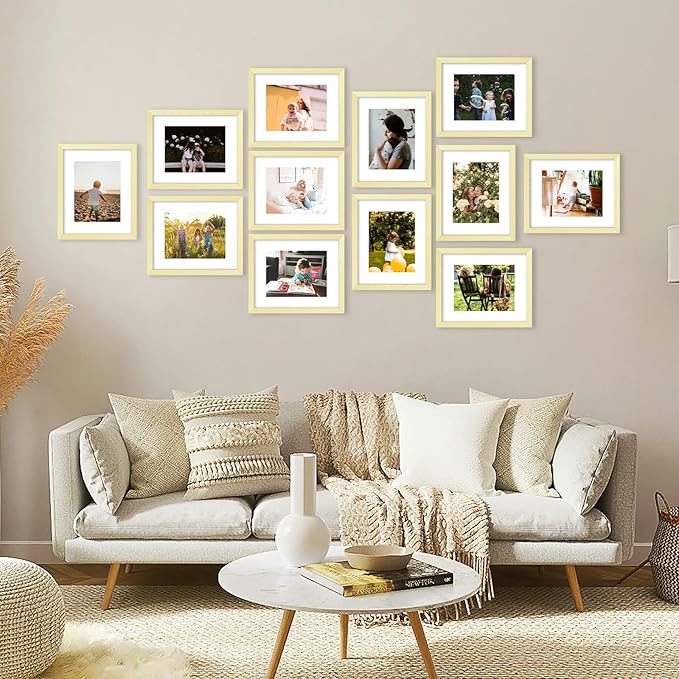 JCJMY 12 Packs 8.5 by 11 Picture Frames, Display 6x8 with Mat or 8.5x11 Without, for Award Certificate Diploma Document, 8.5 x 11 Frames Bulk Set of 12 Photo Frames Set for Wall and Tabletop, Gold