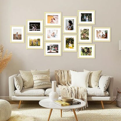JCJMY 12 Packs 8.5 by 11 Picture Frames, Display 6x8 with Mat or 8.5x11 Without, for Award Certificate Diploma Document, 8.5 x 11 Frames Bulk Set of 12 Photo Frames Set for Wall and Tabletop, Gold