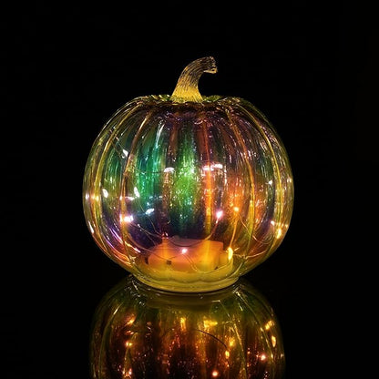 Colorful Mercury Glass Pumpkin with Built-in LED Light - Enhance Your Fall Decor with Magical Glow-Perfect Harvest Festival Decorations and Gift