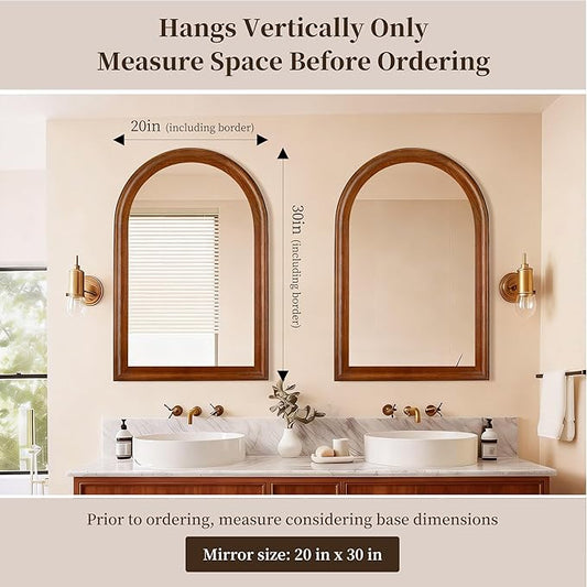 Tanmicoshomy Wood Bathroom Mirror 20x30 Inch，Rustic Wall Mirrors with Tempered Glass for Living Room, Bedroom or Entryway(Brown)