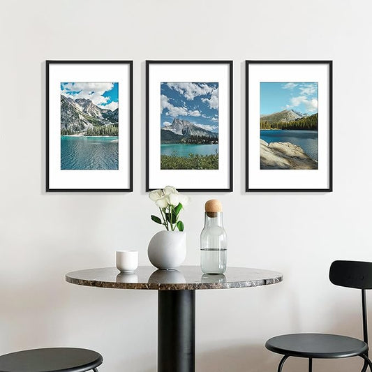 Wiscet 11x17 Picture Frame Set of 9, Display Pictures 8x12 with Mat or 11x17 without Mat, Photo Frame for Horizontal or Vertical Wall Display, Black