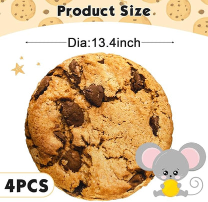 Unittype 4 Pcs 13.4" Chocolate Chip Cookie Pillows Round Throw Pillow Plush 3D Digital Print Funny Food Shaped Soft Stuffed Seat Pad Cushion for Bedroom Couch Sofa Chair Floor Decor Gifts