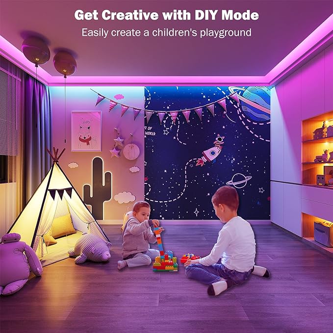 Leeleberd 130 ft Led Lights for Bedroom,(2 Rolls of 65FT) Bluetooth Smart APP Control Color Changing RGB Led Strip Lights with Remote Control Led Lights for Room Kitchen Party Home Decoration