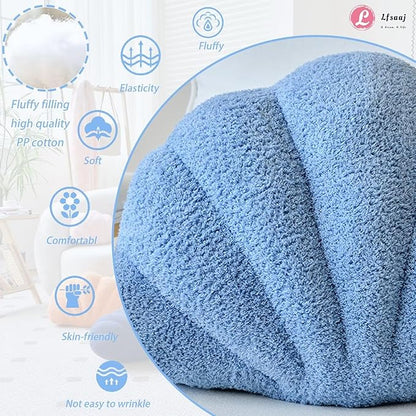 Lfsaaj Seashell Throw Pillows, Shell Shaped Throw Pillows, 18 Inch Soft Home Decorative Pillow Plush Cushion for Bed Couch Living Sofa Room Decor Accent Throw Pillow (Dusty Blue 18Inch)