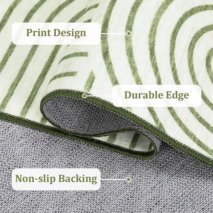 ROYHOME Washable Rug 8x10 Area Rugs for Living Room, Abstract Rug for Bedroom, Soft Rainbow Non Slip Throw Rugs with Rubber Back, Low Pile Stain Resistant Boho Geometric Carpet for Dining Room, Green