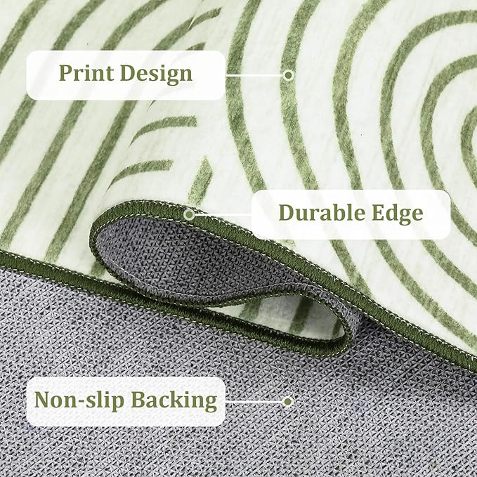 ROYHOME Washable Rug 4x6 Area Rugs for Living Room, Abstract Rug for Bedroom, Soft Rainbow Non Slip Throw Rugs with Rubber Back, Low Pile Stain Resistant Boho Geometric Carpet for Dining Room, Green