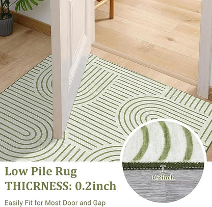 ROYHOME Washable Rug 8x10 Area Rugs for Living Room, Abstract Rug for Bedroom, Soft Rainbow Non Slip Throw Rugs with Rubber Back, Low Pile Stain Resistant Boho Geometric Carpet for Dining Room, Green