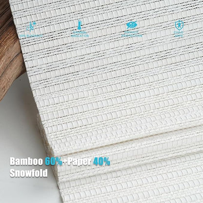 Motorized Bamboo Roman Shades, Motorized Blinds with Remote Compatible with Homekit, Alexa GoogleHome, Smart Wood Woven Shades for Indoor Windows, Customize, Snowfold